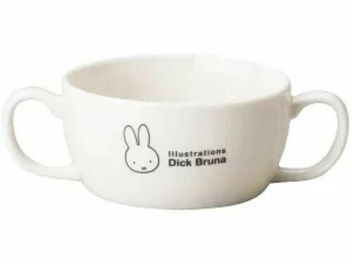 Miffy Apple Series - Ceramic Rice bowl, Mug, Curry dish, Lenge, Ramen noodle bowl, Easy to scoop UD bowl M, Brion (Double handled soup cup (S-2)