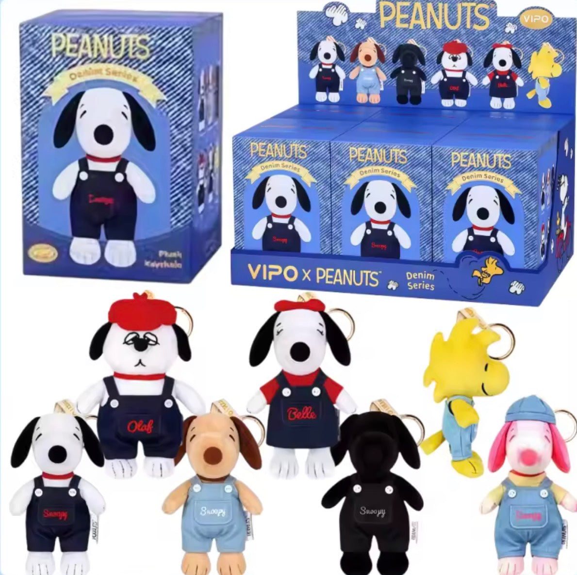 VIPO x Peanuts Snoopy Plush Keychains Denim Series Blind Box [1 Single Box]