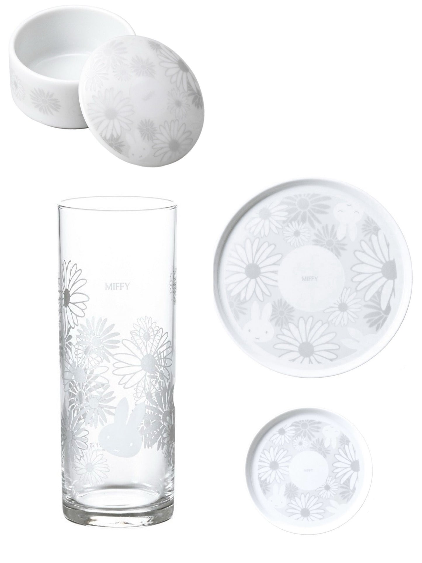 Miffy 70th Anniversary Porcelain plate and Case with a lid, Drinking glass,  (S-1)