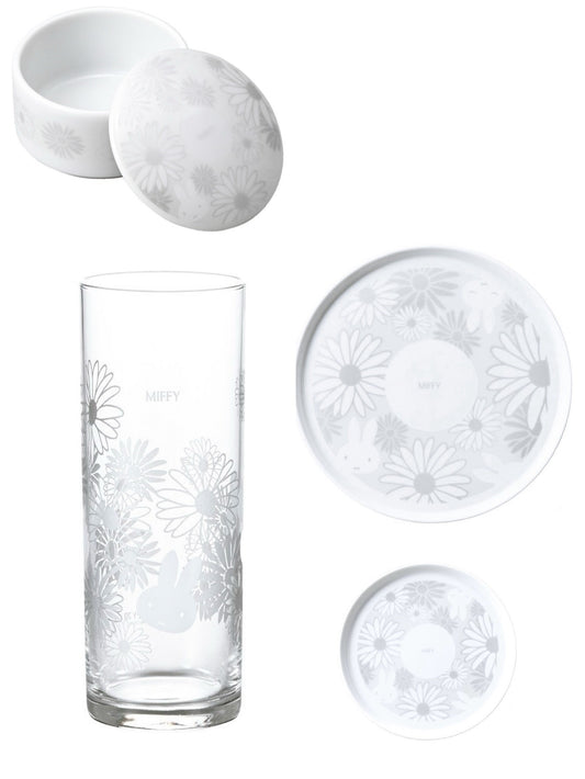 Miffy 70th Anniversary Porcelain plate and Case with a lid, Drinking glass,  (S-1)