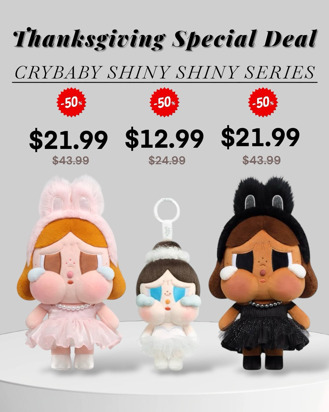 *Thanksgiving Deal* 50％Off CRYBABY SHINY SHINY SERIES-Plush Pedant Blister Pack/Pink/Black