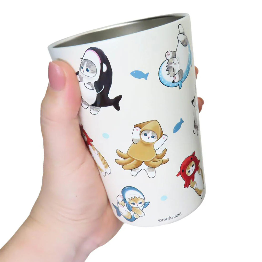 mofusand Insulated and Cold-keeping Cup 2WAY Vacuum Double Tumbler M 450ml - Sea Creatures nyan