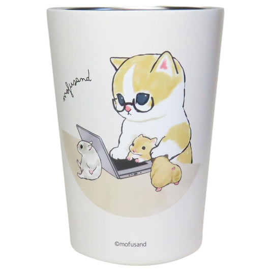 mofusand Insulated and Cold-keeping Cup 2WAY Vacuum Double Tumbler M 450ml - Work-from-home Cat