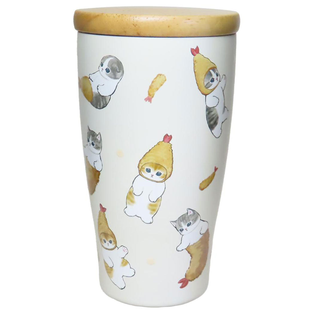 mofusand Insulated Cup with Wooden Lid Stainless Steel Tumbler 350ml - Ebi Nyan