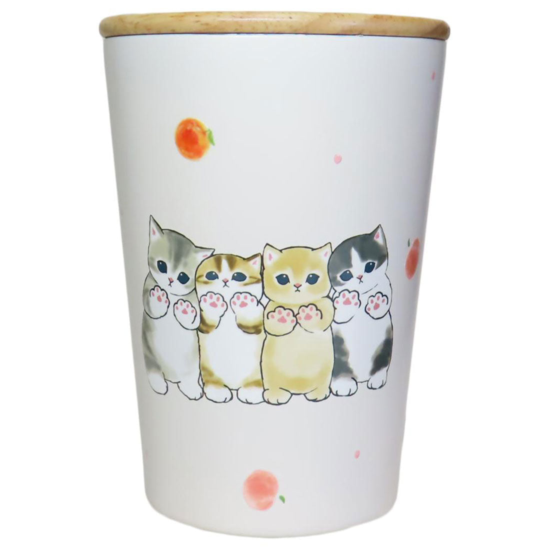 mofusand Insulated and Cold Retention Cup 2WAY Vacuum Double Tumbler M with wood lid 400ml Peach Nyan