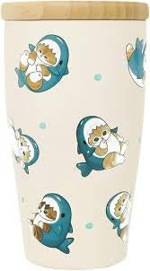 mofusand Insulated Cup with Wooden Lid Stainless Steel Tumbler 350ml - Shark Nyan