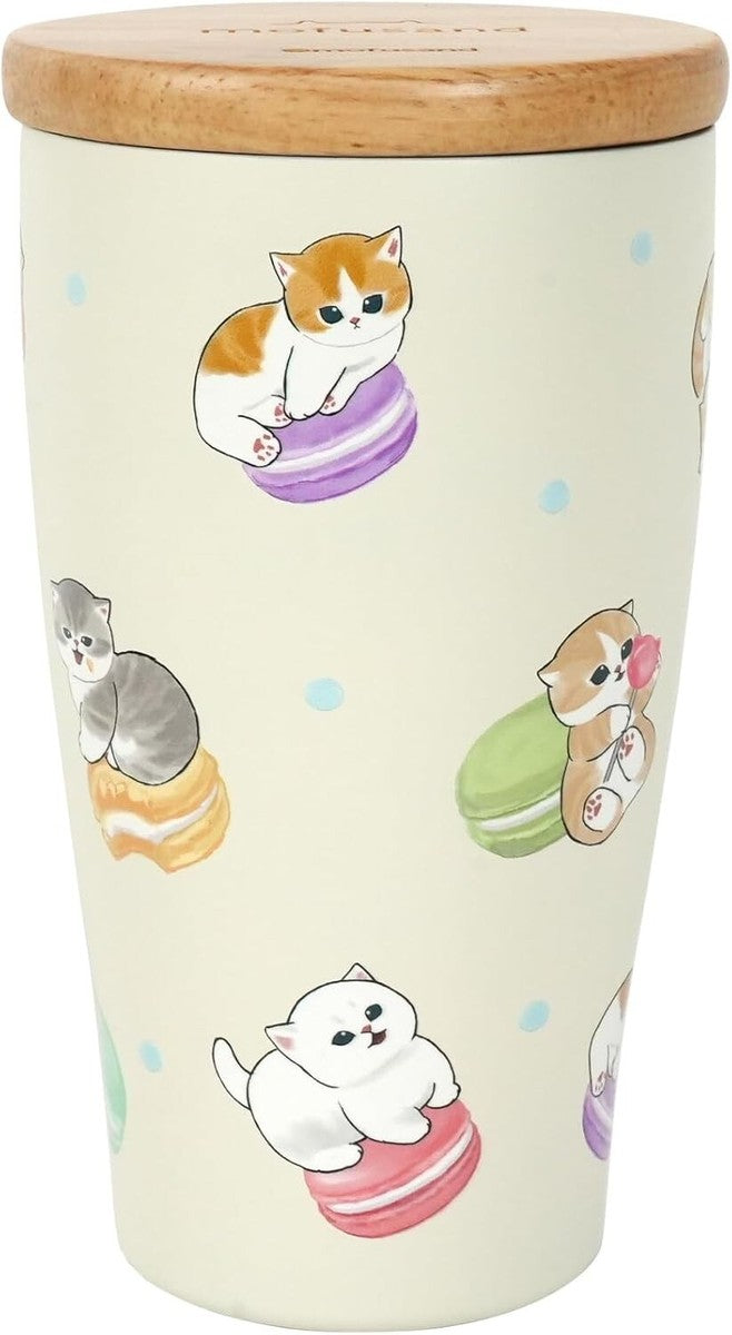 mofusand Insulated Cup with Wooden Lid Stainless Steel Tumbler 350ml - Macaron