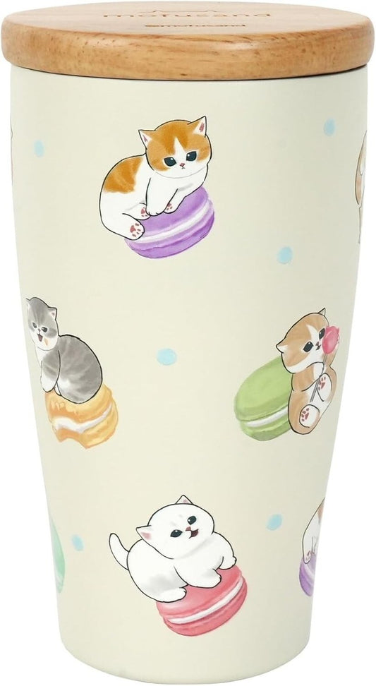 mofusand Insulated Cup with Wooden Lid Stainless Steel Tumbler 350ml - Macaron